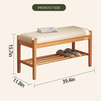 Solid Wood Shoe Bench with Cushion, 2-Tier Shoe Rack for Front Door Entrance, Enterway Benches with Shoe Storage (Natural, 39.4in)