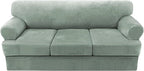 H.VERSAILTEX Sofa Cover 4 Piece T Cushion Sofa Slipcovers Thick Velvet Couch Cover Stretch T Cushion Sofa Covers for 3 Cushion Couch with 3 Individual T Cushion Covers Washable, Sea Grass