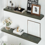 36" Acacia Chevron Floating Shelves Set of 2 - Wall Mounted Wooden Shelf for Stylish Home Décor - Mocha Color - 36x6.7x1.5 Inches