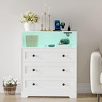 37.2" 3-Drawer Dresser with LED Lights & Charging Station, Wood Chest of Drawers with Open Space, Bedroom Closet Organizer for Living Room, Entryway, Bedside Storage, White