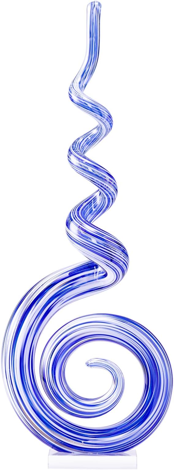 15" Tall Hand-Blown Murano-Style Glass Sculpture Statues Art Ornament Statue Figurines Home Decor Accent Piece Coastal Ocean Nautical Home Decor,Shelf,TV Stand,Tabletop Centerpieces,Wonderful Gift