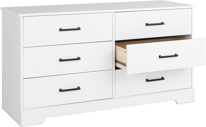 Prepac Rustic Ridge Farmhouse 6-Drawer Double Dresser, White Dresser for Bedroom, Chest of Drawers with 6 Storage Drawers, 53.25” wide x 18.25” deep x 28.5” tall, White