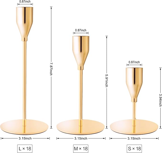 Taper Candle Holders,Tall Metal Candlestick Holders,French Gold,Set of 54,Three Heights,Candle Stick Holder for Wedding Centerpiece Decoration,Dinning,Festival,Party or Home Decor