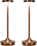 2 Pack LED Cordless Table Lamp Rechargeable，Outdoor Battery Operated Desk Lamp Touch 3 Color Dimming Portable Waterproof Night Light for Patio/Restaurant/Dining/Home (Coffee Brown)