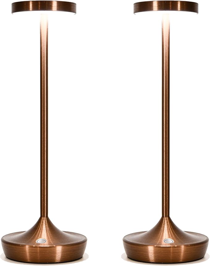 2 Pack LED Cordless Table Lamp Rechargeable，Outdoor Battery Operated Desk Lamp Touch 3 Color Dimming Portable Waterproof Night Light for Patio/Restaurant/Dining/Home (Coffee Brown)