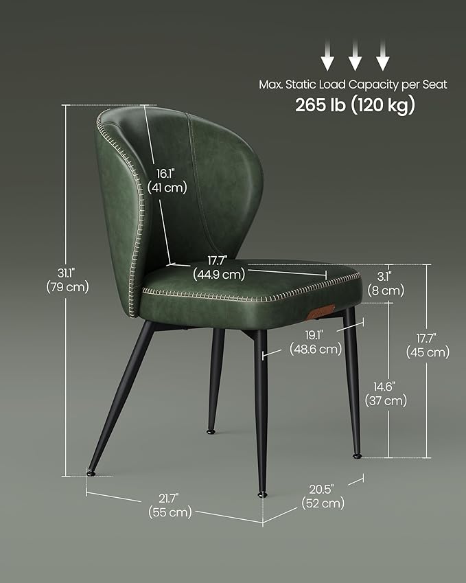 VASAGLE EKHO Collection - Dining Chairs Set of 6, Upholstered Kitchen Chairs, Comfortable Seat, Synthetic Leather with Stitching, Mid-Century Modern, Easy Assembly, Living Room Lounge, Forest Green