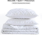 HORIMOTE HOME Quilt Set Twin Size White, Classic Geometric Diamond Stitched Pattern, Ultra Soft Microfiber Lightweight Bedding Set Bedspread Coverlet for All Season (1 Quilt and 1 Pillow Sham)