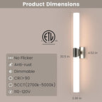Modern Wall Sconce 30.4 Inch Brushed Nickel Bathroom Sconces Led Wall Lights with Acrylic Shade Hardwired Long Vanity Lighting Fixtures Over Mirror for Bedroom Living Room Hallway
