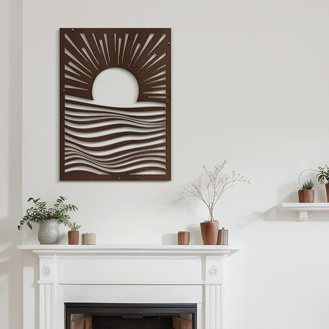 SIGNLEADER Metal Wall Art Decor Moons in Landscape Minimalist Modern Abstract Wall Sculpture Hangings Home Decoration for Living Room, Bedroom, Bathroom, Kitchen, Outdoor - 30" Bronze