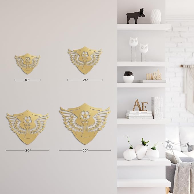 SIGNLEADER Metal Wall Art Decor - Soccer Trophy with Wings Minimalist Modern Abstract Wall Sculpture Hanging Home Decoration for Living Room, Bedroom, Bathroom, Kitchen, Studio, Outdoor - 30" Gold
