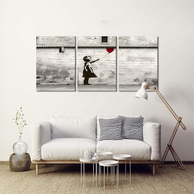 Novatique 3 Piece Graffiti Wall Art Banksy Canvas Wall Art for Living Room Graffiti Poster with Framed Ready to Hang Modern Home Decor for Bedroom Office, 20" x 28" x 3Pcs