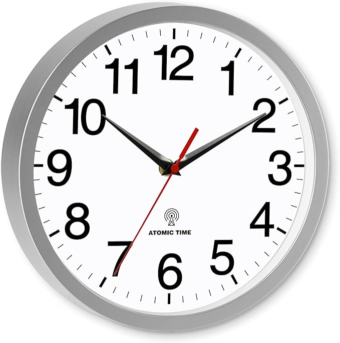 Atomic Wall Clock Modern 14 Inch Battery Operated Analog Clock Decorative for Bedroom Kitchen Bathroom Office Home Living Room (Silver)