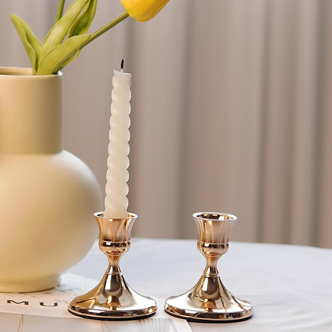 12 Pcs Silver Taper Candle Holders Vintage Candlesticks Holder for Home Decor Table Centerpiece Dining Party Festival Decorations (Gold)