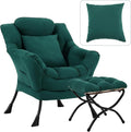 Lazy Chair with Ottoman, Large Lounge Accent Chair with Ottoman and a Throw Pillow, Dark Green Reading Chair for Living Room Bedroom Dorm Room Office Apartment Relaxing Use