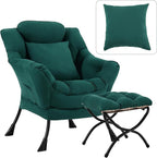 Lazy Chair with Ottoman, Large Lounge Accent Chair with Ottoman and a Throw Pillow, Dark Green Reading Chair for Living Room Bedroom Dorm Room Office Apartment Relaxing Use
