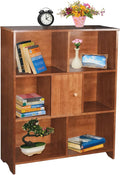 Brown Bookcase by Natural Wood, 7 Cube Bookshelf, Small Book Shelves Freestanding Display Storage Shelves. Open Bookshelf for Bedroom, Living Room and Office (Brown, 7 Cube)