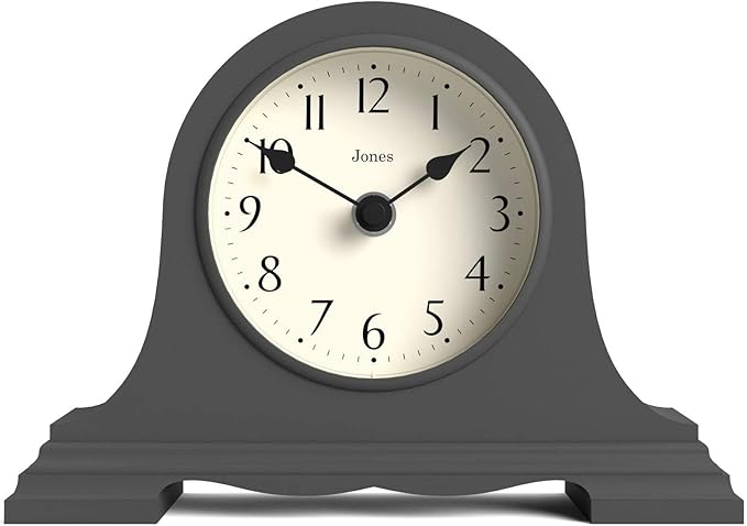 JONES CLOCKS® Speakeasy Mantel Clock | Classic Napoleon’s hat Design | Dark Gray | Contemporary Classic Style for Desk, Table, Shelf or Bedside
