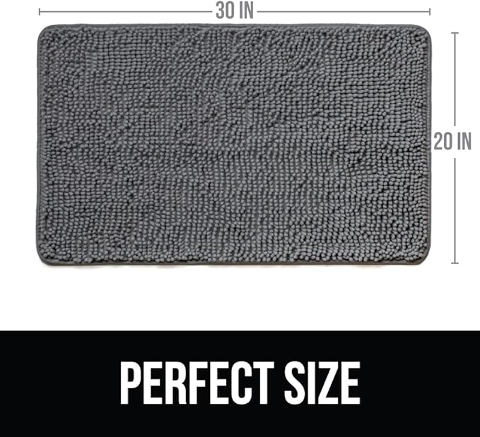 KANGAROO Bathroom Rugs, Chenille Soft Absorbent Bath Rug, Shaggy Shower Mat, Quick Dry Machine Wash Bathmat, Plush Carpet Mats for Tub, Bathtub and Room Home Decor Accessories, 30x20, Grey