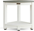 HDPS Corner Shower Stool, Heavy Duty Bench Seat with Shelf, Poly Shower Chair for Shaving Legs, No Maintenance, White+Gray, Weight Capacity 500LBS