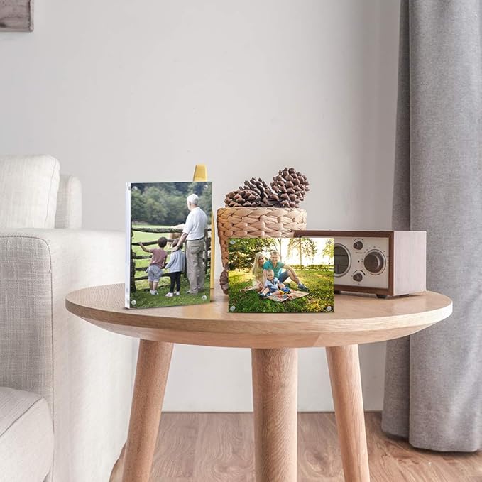 5x7 Acrylic Photo Frame, Magnetic Picture Frames, 10 + 10MM Thickness Stand in Desk Table, Clear (5 Pack)