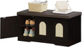 DINZI LVJ Shoe Bench, Entryway Storage Bench with Doors, Cushion, 2-Tier Shoe Rack with 6-Cubby, 39.4”L x 13.8”W Shoe Organizer Cabinet, Adjustable Shelf, Living Room, Bedroom, Espresso with Rattan