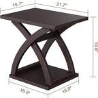ChooChoo End Side Table Set of 2, Modern End Table with Storage Shelf, X-Design Side Table Living Room (Espresso)