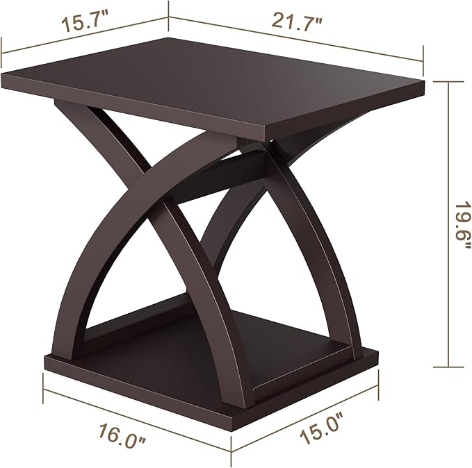 ChooChoo End Side Table Set of 2, Modern End Table with Storage Shelf, X-Design Side Table Living Room (Espresso)