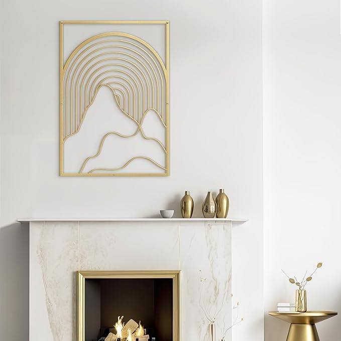 SIGNLEADER Metal Wall Art Decor Geometric Mid-Century Stripe Landscape Modern Abstract Wall Sculpture Hangings Home Decoration for Living Room, Bedroom, Bathroom, Kitchen, Outdoor - 36" Gold
