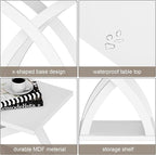 ChooChoo End Side Table, Modern End Table with Storage Shelf, X-Design Side Table Living Room (White)