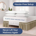 Wrap Around Dust Ruffle Bed Skirt - Khaki - for Full Size Beds w/ 15 Inch Drop - Easy Fit Elastic Strap - Adjustable Pleated Bedskirt w/Brushed Fabric - Wrinkle Free - for Women, Men, Kids & Teens