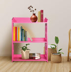 Pink Bookcase by Natural Wood, 3 Tier Bookshelf, Small Book Shelves Freestanding Display Storage Shelves. Open Bookshelf for Bedroom, Living Room and Office (Pink, 3 Tier)