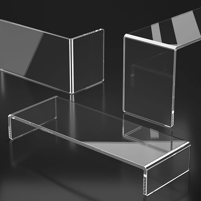 HIIMIEI Acrylic Display Riser, 3 Step 9" Large Acrylic Risers, Clear Rectangular Display Shelf for Cupcake Stand, Tiered Display Stand for gemstone, curio, Anime figurines, Collectibles
