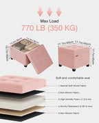 17.7 inches Velvet turfed Ottomans Cube with Legs, Metal-Framed Square Storage Ottoman Foot Rest Stool Holds 770 LB for Dorm Living Room Bedroom Pink UASND64P