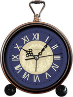 Vintage Analog Alarm Clock, 4.3" Silent Non-Ticking Quartz Desk Clock with Roman Numerals, Battery Operated Table Clock for Bedroom, Living Room, Office, or Gift (Blue)