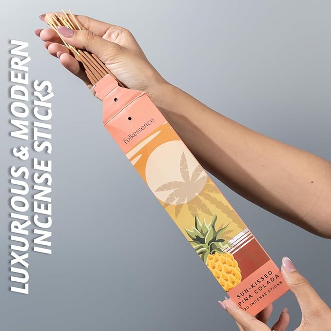Folkulture Incense Sticks with Holder (120 Sticks) | Set of 6 Fruit Incense Sticks for Mood, Stress Relief | No Charcoal, Organic, Non Toxic, 45 Mins,Long Burning Mango, Pineapple, Insence-Sticks