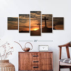 Elephant Stock Cross Silhouettes Wall Art Multi Piece Canvas - 5 Panel Christian Pictures Decor - Digital Design Canvas Print - Christian Wall Decor - 36" X 15"