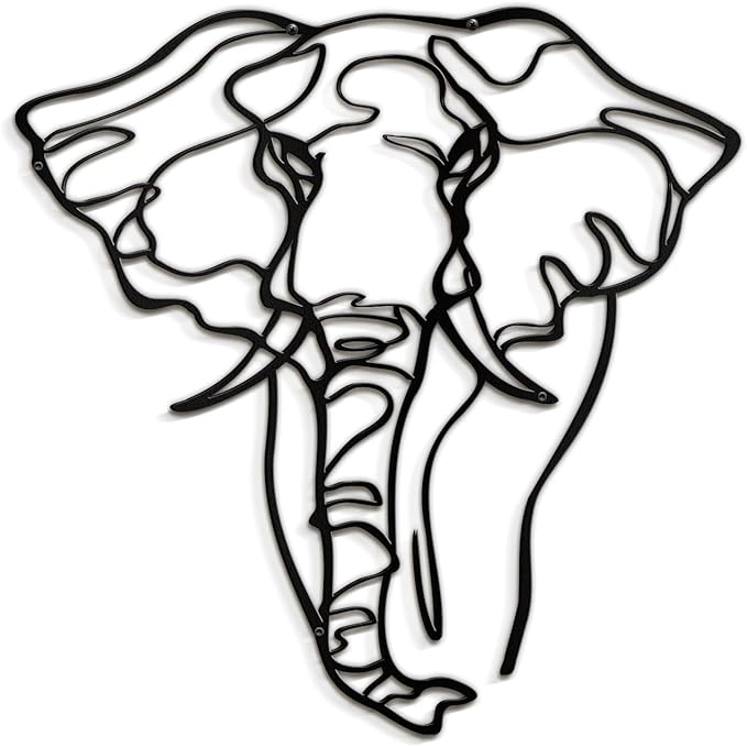 SIGNLEADER Metal Wall Art Decor Elephant Minimalist Modern Abstract Wall Sculpture Hangings Home Decoration for Living Room, Bedroom, Bathroom, Kitchen, Outdoor - 36" Black