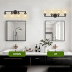 4-Light Bathroom Light Fixture Black Vanity Lights Over Mirror Modern Wall Sconce Farmhouse Vintage Bathroom Vanity Lighting with Glass Shade for Bedroom Hallway Cabinet Bathroom