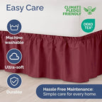 Wrap Around Dust Ruffle Bed Skirt - Burgundy - for King Size Beds with 12 Inch Drop - Easy Fit Elastic Strap - Adjustable Pleated Bedskirt w/Brushed Fabric Wrinkle Free - for Women, Men, Kids & Teens