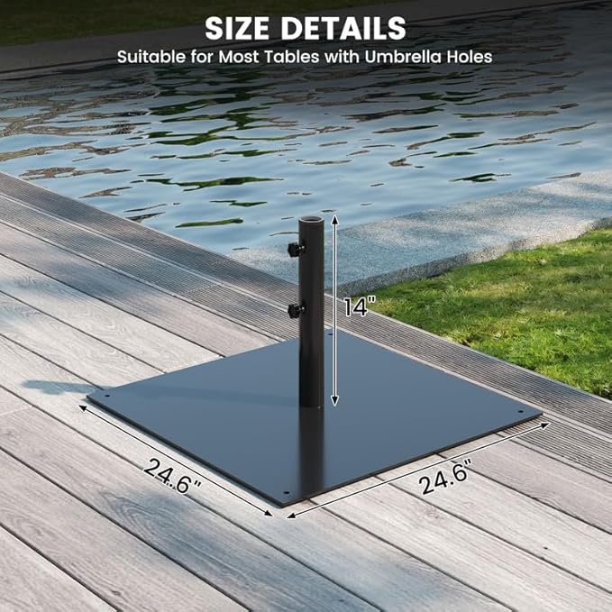 Sundale Outdoor Umbrella Base 40lbs with Stainless Steel Umbrella Tube, Heavy Duty Square Steel Umbrella Stand, Black