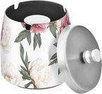 Peony Flower Ashtray with Lid, Outdoor Ashtrays for Patio, Stainless Steel Ashtray Odorless Smokeless for Home Office Balcony