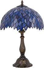 Tiffany Style Table Lamp Vintage Stained Glass Desk Lamp Deep Blue Purple Wisteria Bedside Reading Light Decor Bedroom Living Room Home Office D12 xH18