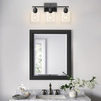 Modern 3 Light Bathroom Light Fixtures, 19 inch Black Vanity Lights For Bathroom With Clear Glass, Bathroom Lighting Fixtures Over Mirror For Mirror Kitchen Living Room Hallway Cabinet Porch