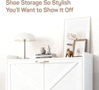 Shoe Storage Cabinet for Entryway with 2 Flip Drawers, Metal Slim Narrow Shoe Cabinet, Freestanding Hidden Shoe Organizer for Foyer, Hallway, Entryway - White