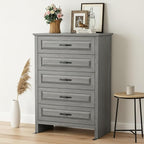 Marsail Farmhouse 5 Drawer Dresser, Wood Chest of Drawers with Natural Texture, Smooth Gliding Drawers, Versatile Storage Organizer Cabinet for Bedroom & Living Room, Grey
