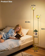 Glass Floor Lamp with Tray, Gold Dimmable Globe Floor Lamp for Wedding/Party, 2Pcs 3000K Soft Warm White Bulbs Included, Mid Century Modern Standing Lamps for Living Room Bedroom