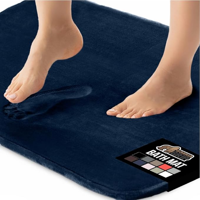 GORILLA GRIP Memory Foam Bath Rugs, Soft Absorbent Velvet Bathroom Mats, Durable Dots on Underside, Machine Washable Bathmat, Carpet Rug Room Decor for Shower Floor, 42x24 Mat, Navy Blue