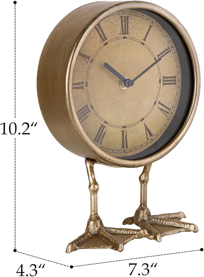 NIKKY HOME Vintage Gold Table Top Clock, Cute Duck Paw Silent Shelf Desk Clock Battery Operated Rustic Design, Home Decor for Living Room, Bedroom, Bedside