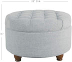 Homepop Home Decor | Button Tufted Woven Round Storage Ottoman | Ottoman with Storage for Living Room & Bedroom (Light Blue)