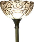 WERFACTORY Tiffany Floor Lamp White Crystal Stained Glass Light 12X12X71 Inches Pole Torchiere Standing Corner Torch Uplight Decor Bedroom Living Room Home Office S508W Series